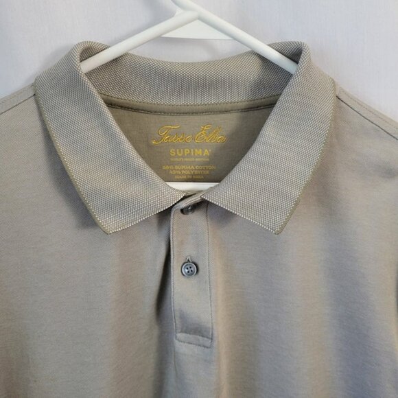 Tasso Elba Polo Golf XL Men's Shirt taupe neutral Supima Cotton short slv EUC - Picture 3 of 7